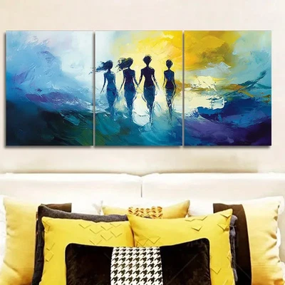 3pcs Four Women  Vibrant Sunset Scene Wall Art Canvas  Unframed/Framed - Image 1 of 4