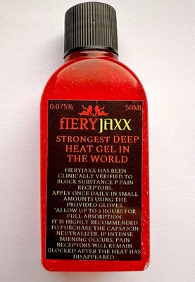 FIERYJAXX Capsaicin Gel 50ml Bottle Very Hot For Back And Neck Pain Issues. Hot Stuff !!!