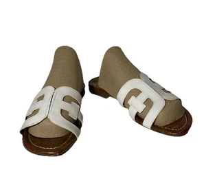 SAM EDELMAN Bay Slide Sandals-Bright White Leather-Embossed Croc-Size 8.5-EUC - Picture 1 of 5