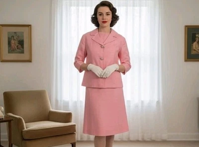 VTG 1960s Jackie Kennedy Halloween Pink Sheath Suit Dress With Blazer Handmade - Image 1 of 4