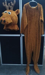 Costume adulto mascotte pelosa marrone renna, corpo e testa - Foto 1 di 1