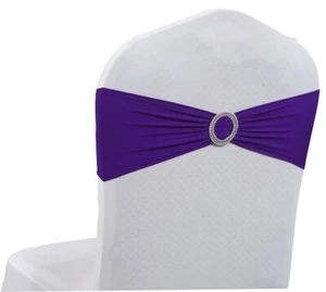 100 marcos de silla elásticos de spandex púrpura arco con hebilla deslizante decoración de boda - Imagen 1 de 3