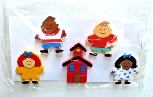 Wood Schoolhouse Kids Button Covers 5 Pack Crafts Sewing NEW - Picture 1 of 2