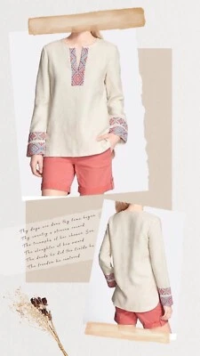 Túnica Tory Burch Mckenna de lino bordada en marfil multicolor talla 2 nueva con etiquetas Foto 1 de 4