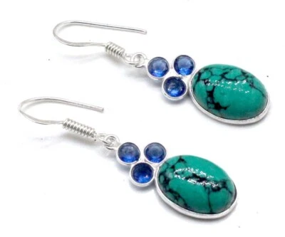 Turquoise Gemstone 925 Sterling Silver Handmade Jewelry Earring Size-1.50 - Image 1 of 4