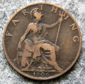 GREAT BRITAIN King Edward VII 1906 FARTHING SEATED BRITANNIA km# 792 - Picture 1 of 6