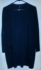 TALBOTS Petite Open Front Black Long Cardigan 100% Pima Cotton Pockets; Size Sp - Picture 1 of 6