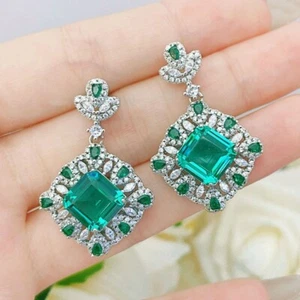 New Classical Green Citrine Topaz Gemstone Luxury Women Silver Dangle Earrings - Picture 1 of 6
