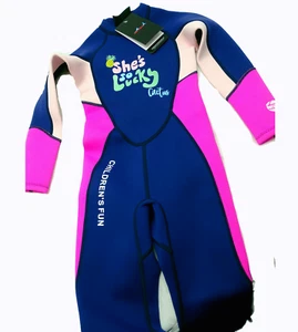 BUCEO Y VELA: TRAJE DE NEOPRENO DE CUERPO COMPLETO PARA NIÑAS.  AZUL MARINO Y ROSA. PECHO 24". ORIG $38 NUEVO CON ETIQUETAS $26 - Imagen 1 de 6
