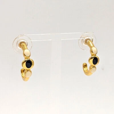 Vintage Ohrstecker Monet Ohrringe Emaille schwarz creme Goldfarben Metall 2,2 cm - Bild 1 von 4