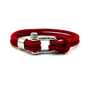 Men's Nautical Red Rope Bracelet with Stainless steel Shackle - Picture 1 of 4