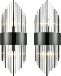 Crystal Wall Sconces Set of Two Modern 2-Light Crystal Sconces Wall Light - Picture 1 of 8