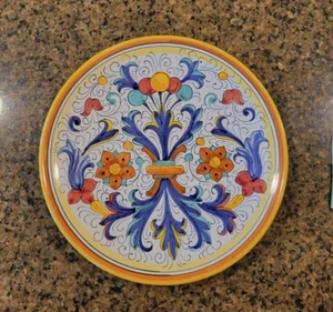 Labor Deruta Italy Hand Painted Fleur-De-Lis 10" Wall Display Plate - 2 of 3 - Picture 1 of 3