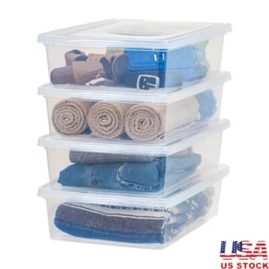 Clear Stackable Plastic Storage Bins W/ Lids Underbed Tote Containers 4Pack New - Picture 1 of 9