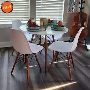 Juego de Comedor 4 Sillas y Mesa Moderna Blanca Cafe Kitchen Dining Table Set - Picture 1 of 10