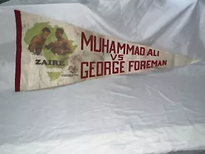 1974 Pennant da boxe taglia intera ufficiale Muhammad Ali vs George Foreman Zaire - Foto 1 di 9