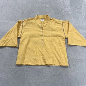 Camisa Top Blusa Miss Image Media Manga Mujer Mediana Amarilla Algodón Boho Playa - Imagen 1 de 7