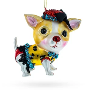 Chic Chihuahua Blown Glass Ornament - Picture 1 of 5