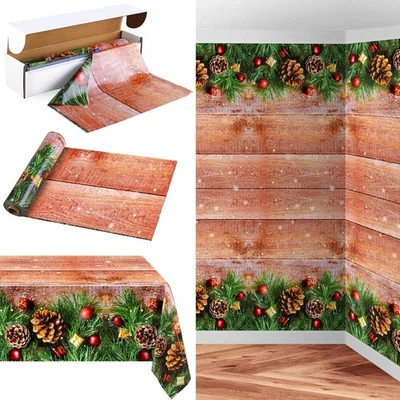 54 Inch x 100 Ft Christmas Barnwood Tablecloth Roll with Cutter Box Disposabl... - Image 1 of 4