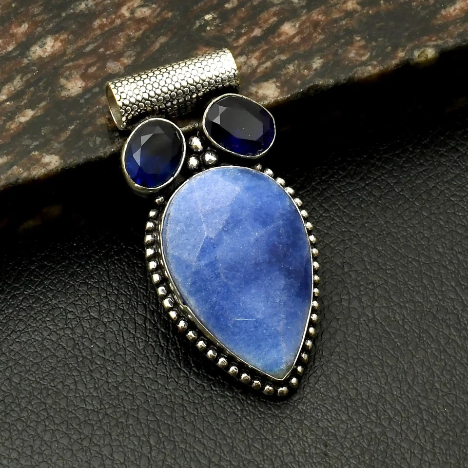 Pingente de pedra preciosa de tanzanita de safira simulada feito à mão 2,4" AP-43889 - Imagem 1 de 1