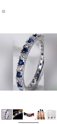 Nuevo- Anillo Banda Eternidad Circonita Cúbica Plata S925 Blanco y Azul, 3 Tallas Foto 1 de 4