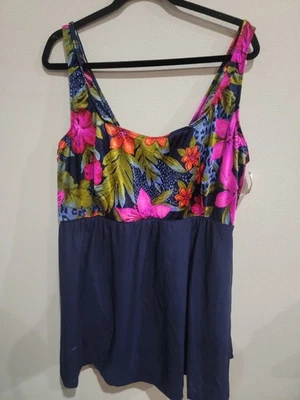 Longitude женщин черный цветочный купальник 30 Вт цельный купальник полный охват новый с Ярлыками - Изображение 1 из 4