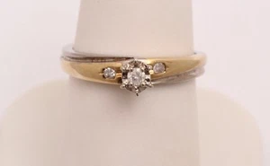 Anillo de compromiso solitario de oro blanco y amarillo de 9 quilates - Reino Unido talla N 1/2 - Imagen 1 de 6