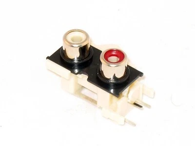 2x PCB & Panel Mount (vertical) RCA Socket - Red & White (R&L) - PCB Pins - Image 1 of 4