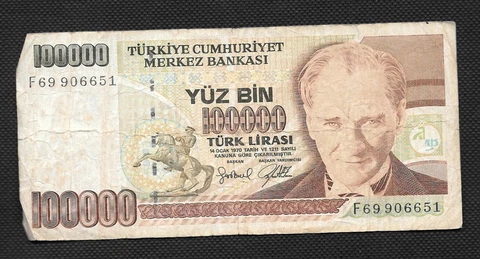 Turkiye 100,000 Lirasi Circulated Banknote Cover