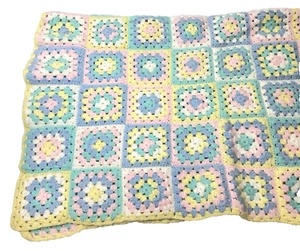 Vintage Hand Crocheted Granny Square Doll Crib or Baby Afghan 36" x 26" - Picture 1 of 5