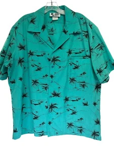 Hilo Hattie Mens Sz XL Turquoise /Black Colorful Hawaiian Shirt (R4) Vintage EUC - Picture 1 of 5