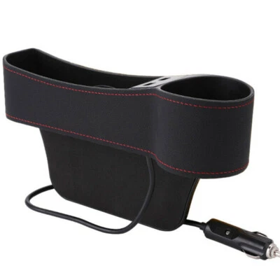 Car Seat Right Side Crevice Storage Box Cup Holder Organizer Pocket W/2USB Ports - Image 1 of 4
