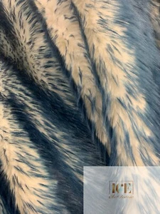 Navy Blue_ 2 Tone Fake Faux Fur Shaggy Long Pile - 64" Wide - Fabric By The Yard - Picture 1 of 12