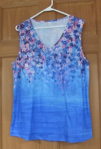 Womens Casual Tank Top, Women's Floral Print V Neck Slight Stretch Size L - Picture 1 of 5