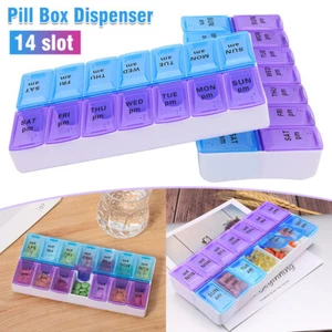 14Slot 7Day Organiser Pill Box Dispenser Medicine AM/PM Medication Week Case DF - Picture 1 of 14