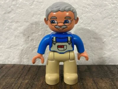 1x Lego Duplo Figurine Grandpa Beige Bib White Blue Hair Grey 9225 47394pb011a - Image 1 of 4