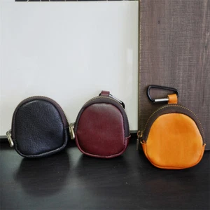 Cowhide Tanned Leather Card Coin Wallet Earphone Bag Zipper Shell Coin Purse - Picture 1 of 12