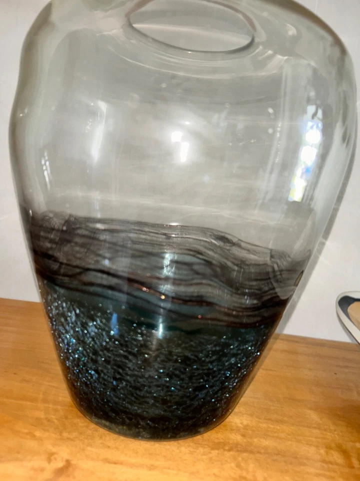 Jarrón negro roscado de cobre MCM Lg - vidrio artístico de Murano 11” aventurina soplado a mano Foto 1 de 4