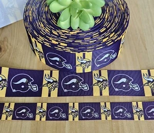 7/8 & 1.5" (1YD) Minnesota Vikings Football Grosgrain Ribbon Cheer Bow Ribbon - Picture 1 of 1