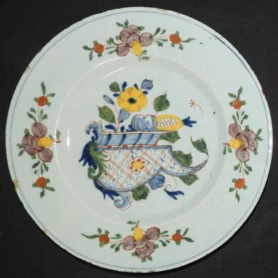 Assiette18ème Faïencerie à identifier (Delft Pays-Bas? Nord? Rouen?) 23.3 cm - Photo 1/4