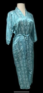 Oriental Womens Fits Most Reg Sizes Silk Floral Kimono Robe Blue Aqua NWT - Picture 1 of 8