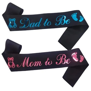 2-Pack Mom Dad To Be Sash Set Black Satin Pink Blue Baby Shower Gender Reveal - Picture 1 of 7