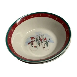 Royal Seasons Set of 2 Soup Coupe Cereal Bowls Snowman Red Green White - Picture 1 of 4
