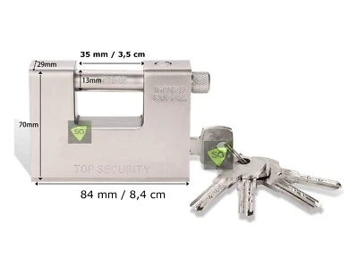Lucchetto corazzato 84 mm 5 chiavi acciaio monoblocco antiscasso catenaccio 8,4 - Immagine 1 di 4
