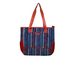 Vera Bradley Beuteltasche adrette Poly blau rot weiß Streifen Kunstlederbesatz neu mit Etikett - Bild 1 von 7