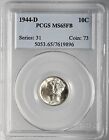 1944-D  10C  MERCURY SILVER DIME PCGS MS65 FB #7619896  FULL BANDS - WHITE COIN