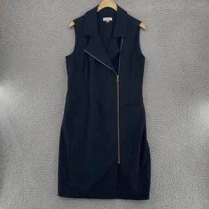 Calvin Klein Dress Womens 10 Black Sheath Collared Gold Zip Moto Mini Sleeveless - Picture 1 of 11