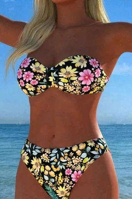 New yellow/pink floral bikini size 16 - Image 1 of 3
