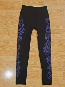 Leggings senza marchio taglia unica fantasia strass nero/viola. C11 - Foto 1 di 11