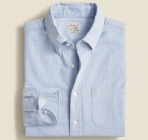 J Crew Broken-in Organic Cotton Oxford Shirt Classic Fit Blue Stripe Large NEU - Bild 1 von 8